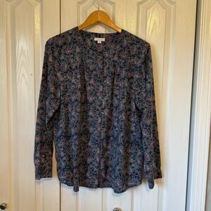 Pure Jill J. Jill Women's Floral Button Up Shirt Blue Size Large